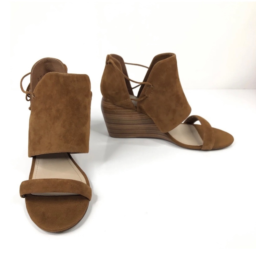 Anthropologie Kelsi Dagger Wedge Sandals Brown Leather Open Toe Boho Size 11 New